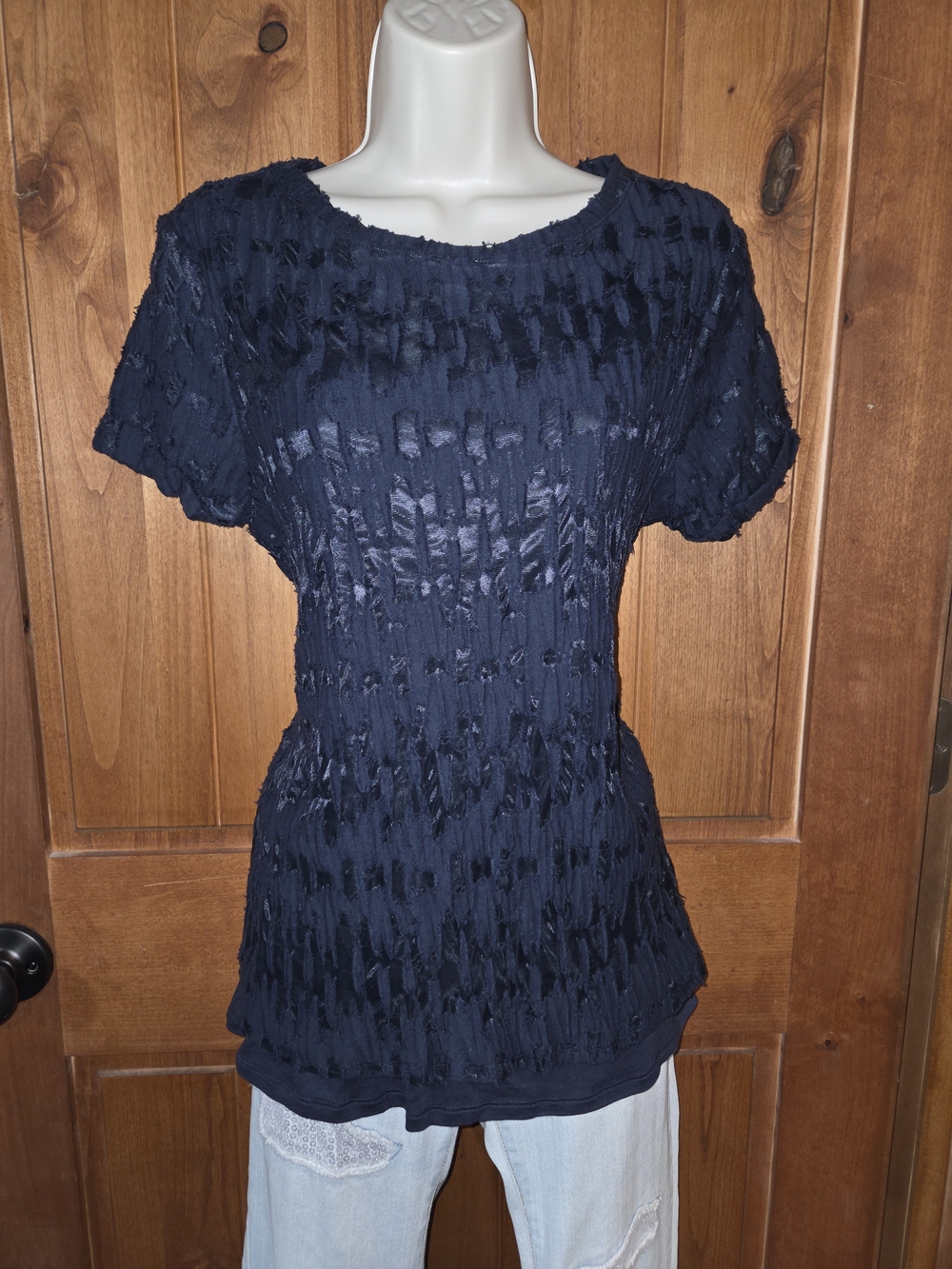 Simply Vera Vera Wang Navy Textured Short-Sleeve Topโ
